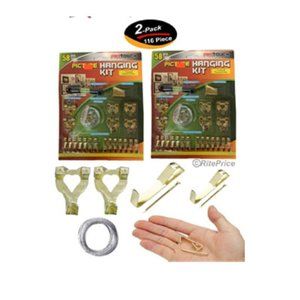 116 Pcs Picture Hanging Kit Assortment Wire Hanger Hook Spirit Level Nail (2 Pk)